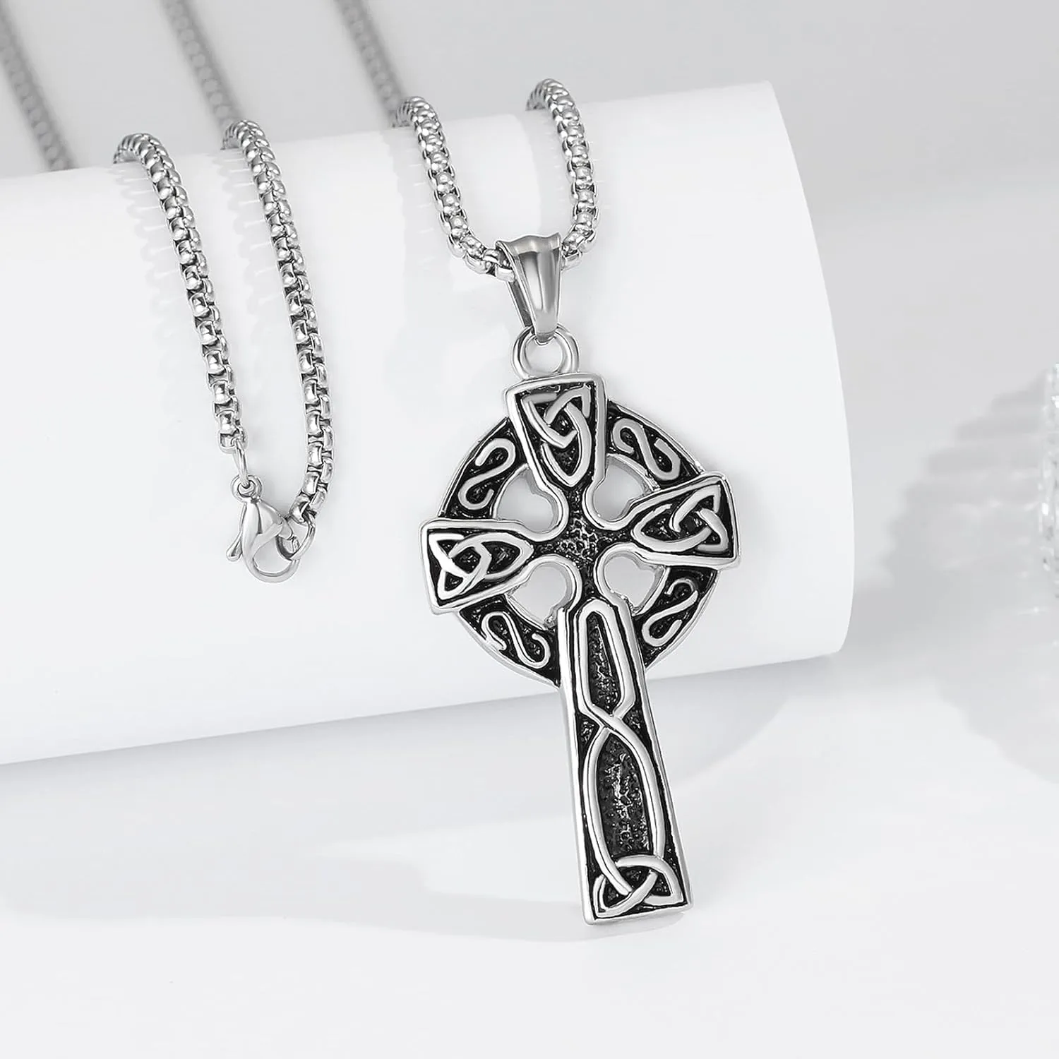 Stainless Steel Viking Rune & Celtic Cross Pendant Necklace Set  Includes Thors Hammer, Trinity Knot & Tree of Life Charms on 24 Chains  Gift for Men & Women