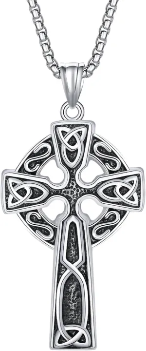 Stainless Steel Viking Rune & Celtic Cross Pendant Necklace Set  Includes Thors Hammer, Trinity Knot & Tree of Life Charms on 24 Chains  Gift for Men & Women