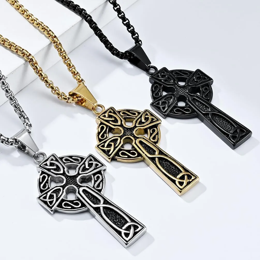 Stainless Steel Viking Rune & Celtic Cross Pendant Necklace Set  Includes Thors Hammer, Trinity Knot & Tree of Life Charms on 24 Chains  Gift for Men & Women