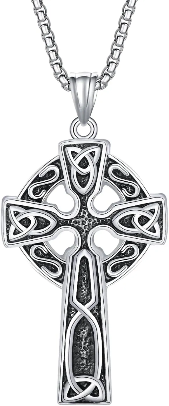 Stainless Steel Viking Rune & Celtic Cross Pendant Necklace Set  Includes Thors Hammer, Trinity Knot & Tree of Life Charms on 24 Chains  Gift for Men & Women