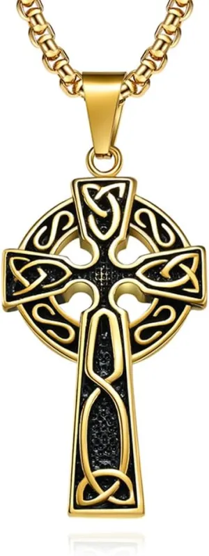 Stainless Steel Viking Rune & Celtic Cross Pendant Necklace Set  Includes Thors Hammer, Trinity Knot & Tree of Life Charms on 24 Chains  Gift for Men & Women