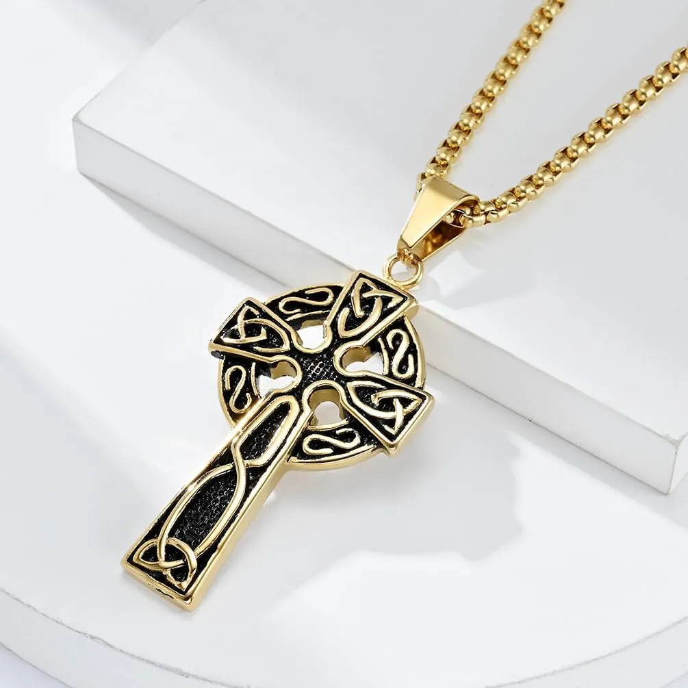 Stainless Steel Viking Rune & Celtic Cross Pendant Necklace Set  Includes Thors Hammer, Trinity Knot & Tree of Life Charms on 24 Chains  Gift for Men & Women