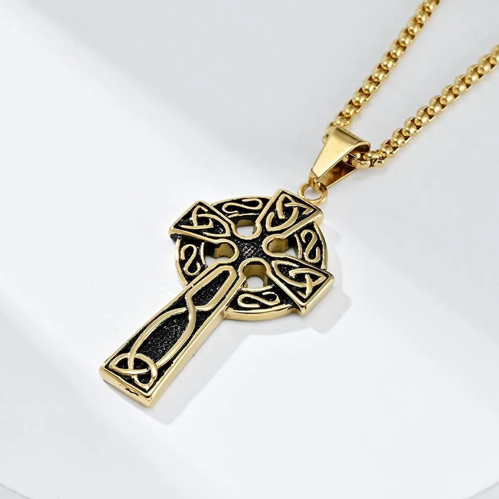 Stainless Steel Viking Rune & Celtic Cross Pendant Necklace Set  Includes Thors Hammer, Trinity Knot & Tree of Life Charms on 24 Chains  Gift for Men & Women