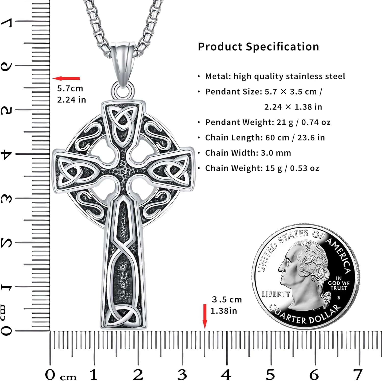 Stainless Steel Viking Rune & Celtic Cross Pendant Necklace Set  Includes Thors Hammer, Trinity Knot & Tree of Life Charms on 24 Chains  Gift for Men & Women
