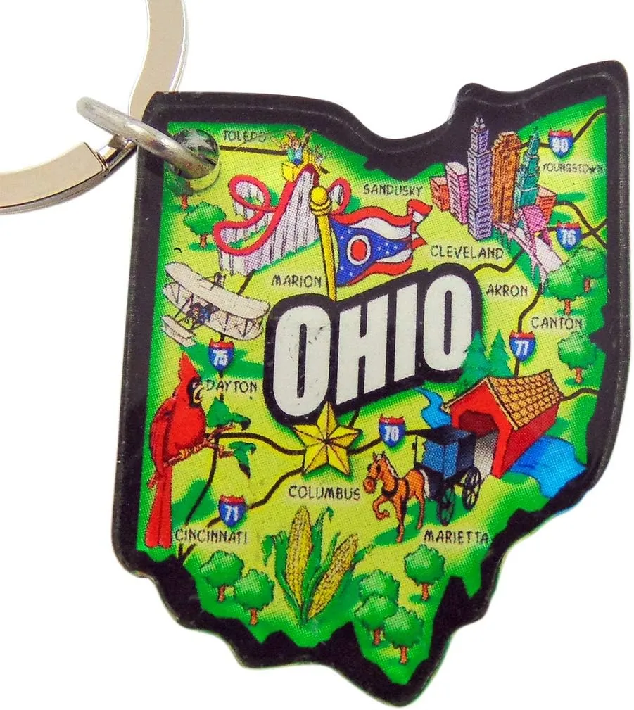 State of Ohio Key Chain Acrylic Souvenir Keychain Retro Style Map Gift 2 Inch