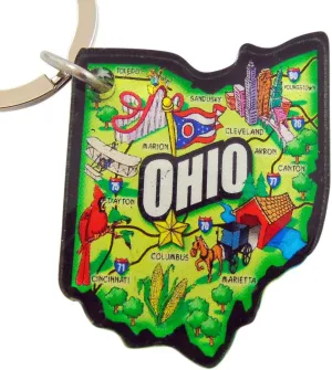 State of Ohio Key Chain Acrylic Souvenir Keychain Retro Style Map Gift 2 Inch