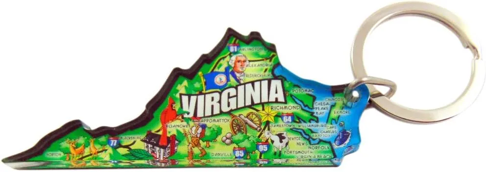 State of Virginia Key Chain Acrylic Souvenir Keychain Retro Style Map Gift 2 Inch