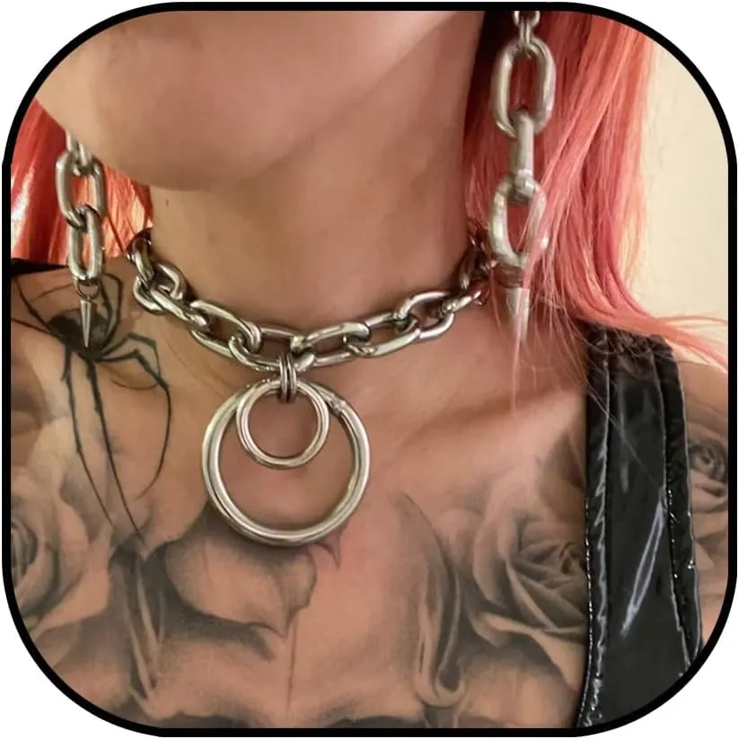 Statement Thick O Ring Chain Choker Stainless Steel Heavy Chunky Chain collar Silver Punk Goth Grunge Alternative Industrial For Women Jewelry