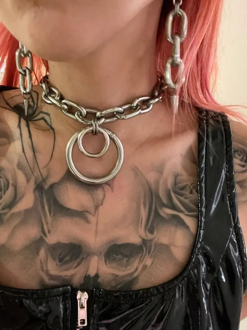 Statement Thick O Ring Chain Choker Stainless Steel Heavy Chunky Chain collar Silver Punk Goth Grunge Alternative Industrial For Women Jewelry