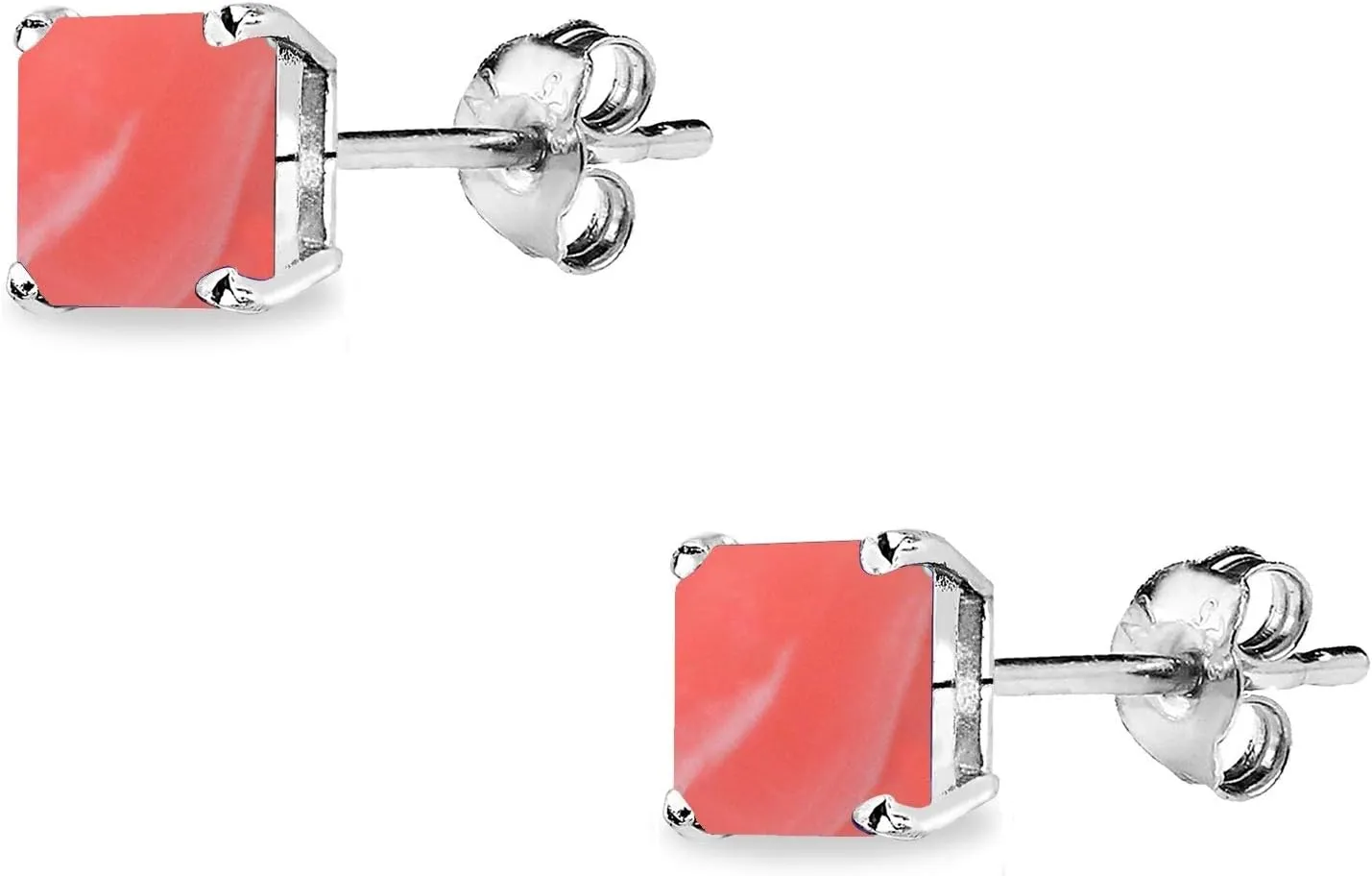 Sterling Silver Cabochon Stone 6mm Square Prong-Set Stud Earrings