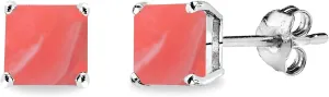 Sterling Silver Cabochon Stone 6mm Square Prong-Set Stud Earrings