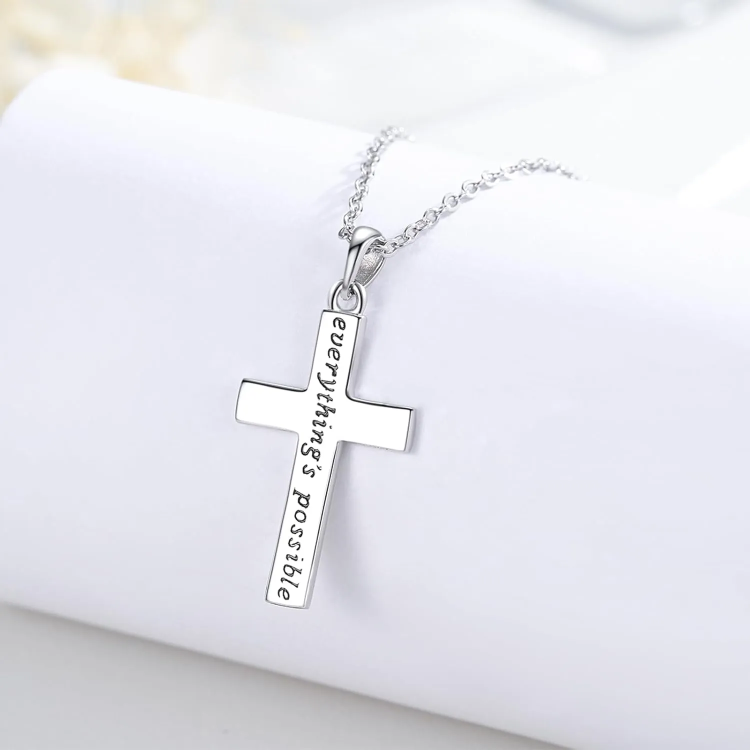 Sterling Silver Cross Necklace - Christian Faith Religious Hope Pendant Jewelry for Women with Packing Box