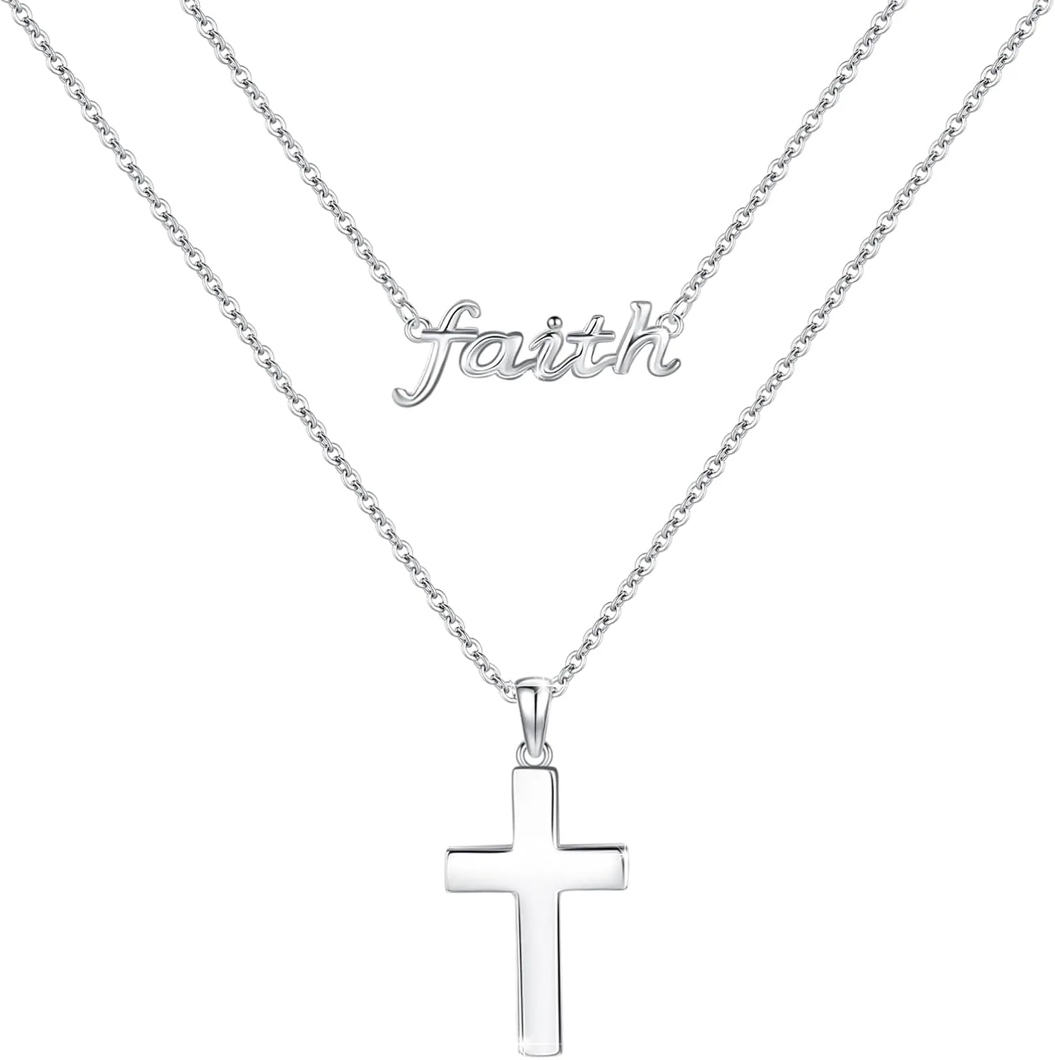 Sterling Silver Cross Necklace - Christian Faith Religious Hope Pendant Jewelry for Women with Packing Box