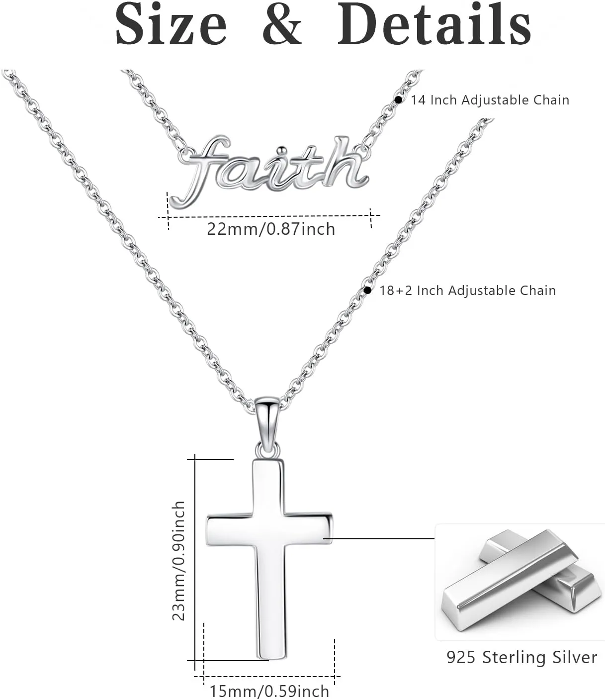 Sterling Silver Cross Necklace - Christian Faith Religious Hope Pendant Jewelry for Women with Packing Box