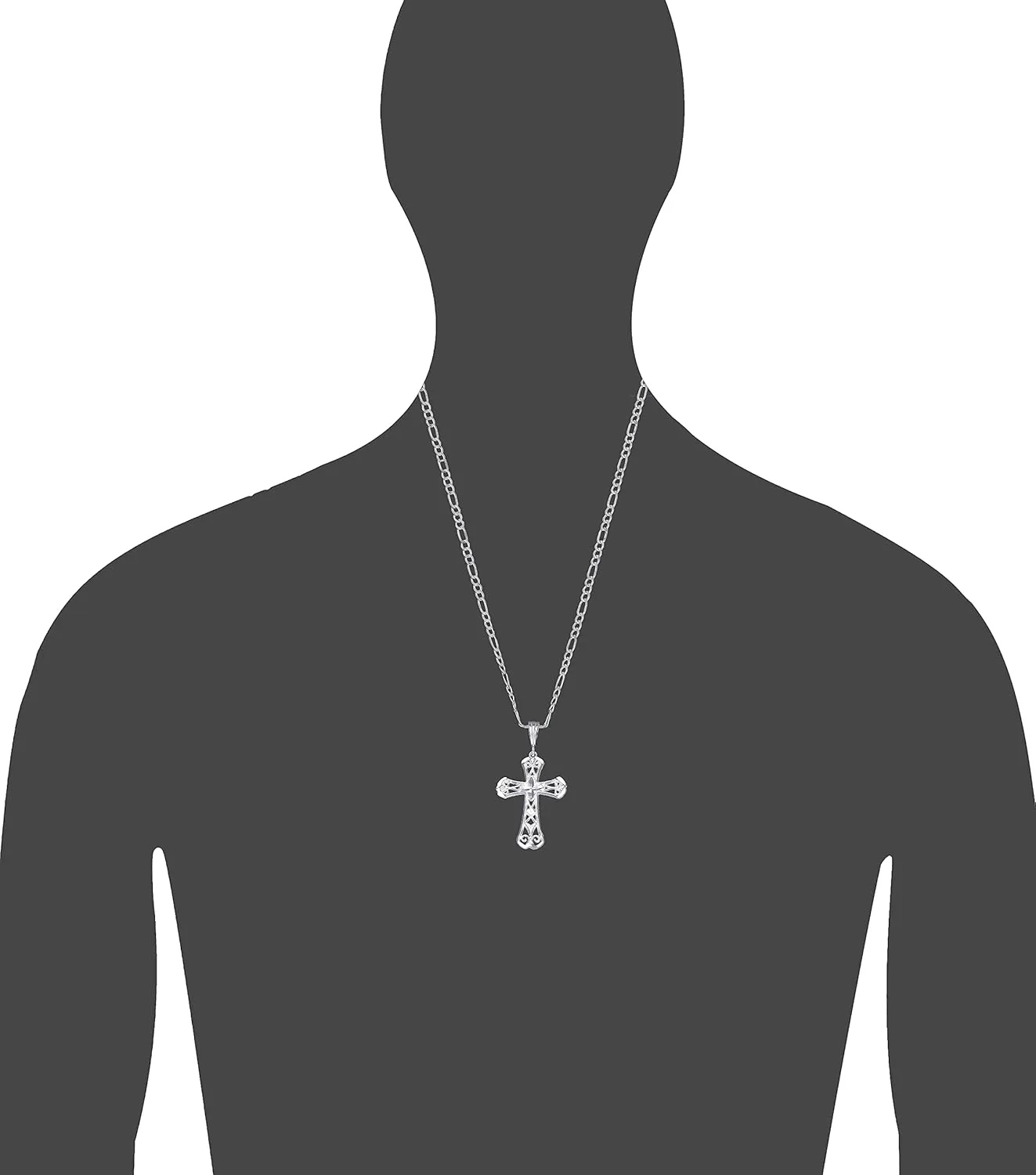 Sterling Silver Cross Without Jesus Pendant Necklace with Diamond Cuts and Chain