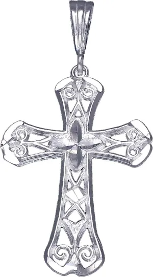 Sterling Silver Cross Without Jesus Pendant Necklace with Diamond Cuts and Chain
