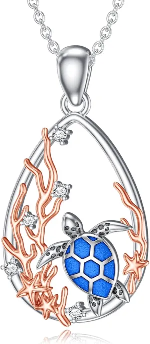 Sterling Silver Diamond Turtle Pendant Necklace for Women, Lab Grown Diamonds, 0.07 cttw, 18  Inch Chain for Women, Beach Lovers, Age 18 