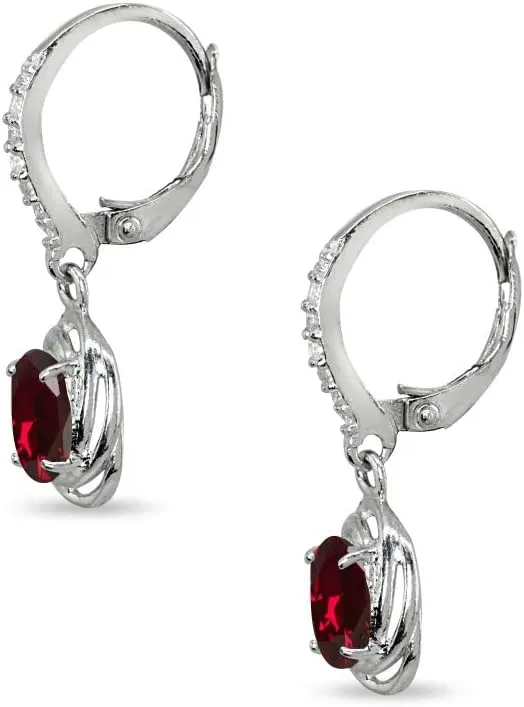 Sterling Silver Genuine or Synthetic Gemstone 7x5mm Oval Love Knot Leverback Earrings