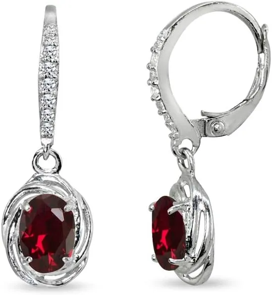 Sterling Silver Genuine or Synthetic Gemstone 7x5mm Oval Love Knot Leverback Earrings
