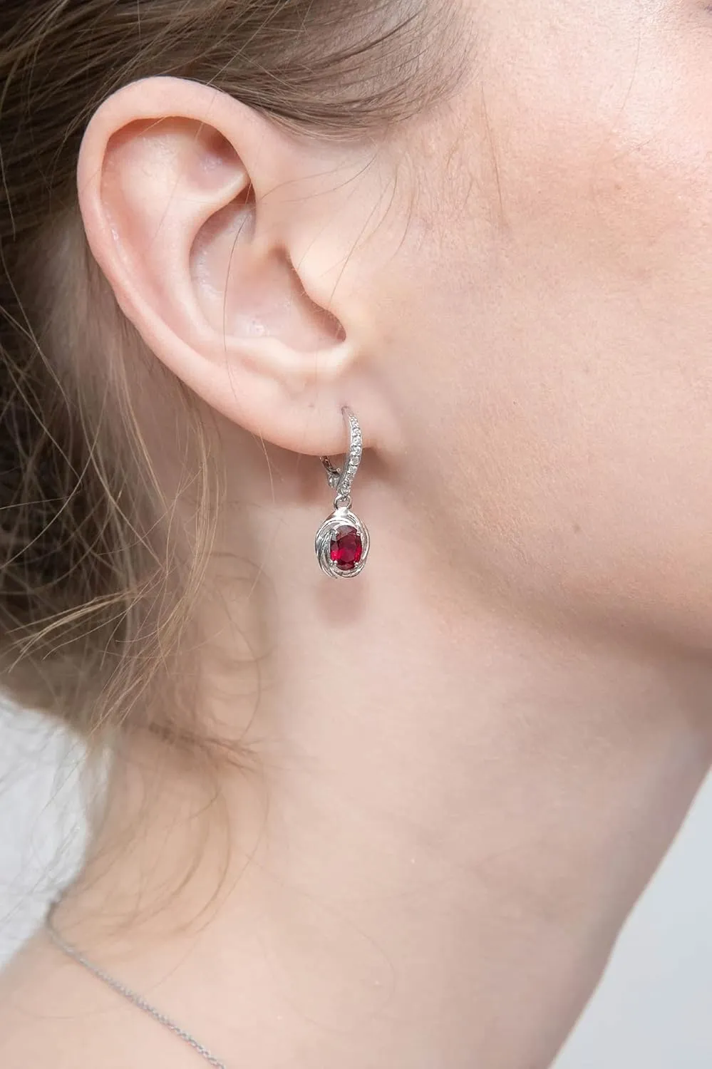 Sterling Silver Genuine or Synthetic Gemstone 7x5mm Oval Love Knot Leverback Earrings