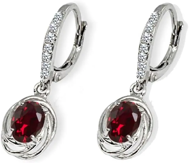 Sterling Silver Genuine or Synthetic Gemstone 7x5mm Oval Love Knot Leverback Earrings