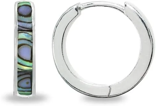 Sterling Silver Tiny Small 15mm Shell Round Huggie Hoop Earrings, Choose a Color