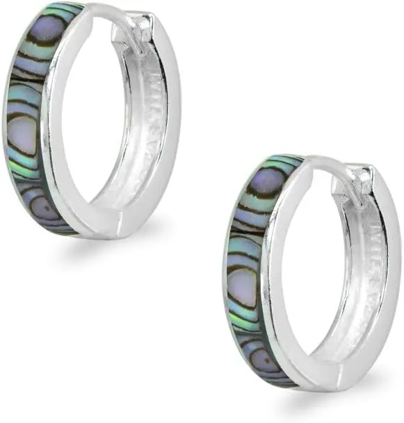 Sterling Silver Tiny Small 15mm Shell Round Huggie Hoop Earrings, Choose a Color