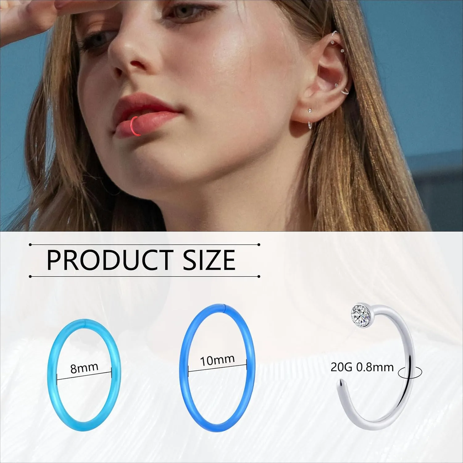 Stuppendux 20G 0.8mm Clear Nose Studs Retainers Nose Piercing Retainer Mix Color Body Jewelry Piercing for Women Men