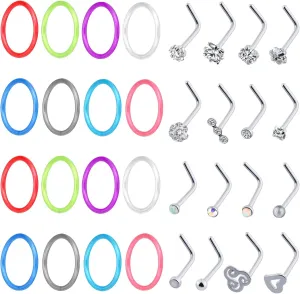 Stuppendux 20G 0.8mm Clear Nose Studs Retainers Nose Piercing Retainer Mix Color Body Jewelry Piercing for Women Men