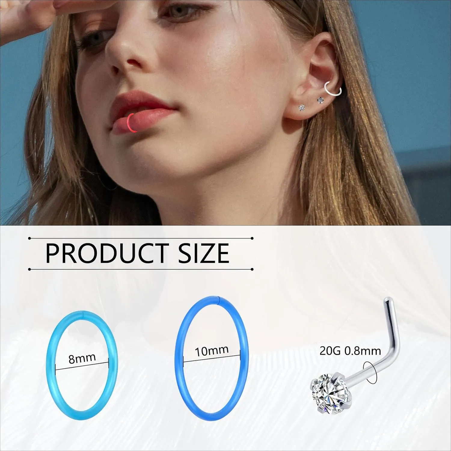 Stuppendux 20G 0.8mm Clear Nose Studs Retainers Nose Piercing Retainer Mix Color Body Jewelry Piercing for Women Men