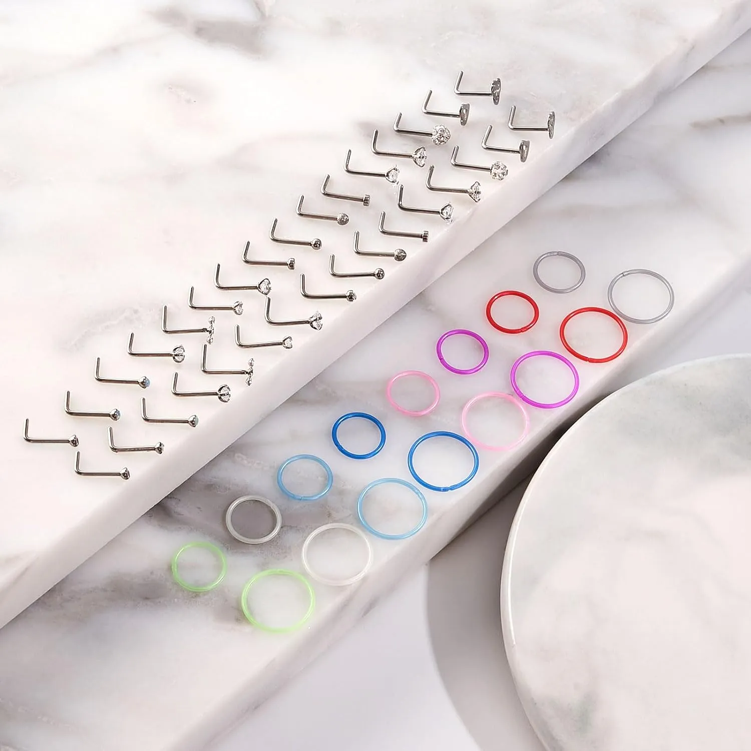Stuppendux 20G 0.8mm Clear Nose Studs Retainers Nose Piercing Retainer Mix Color Body Jewelry Piercing for Women Men
