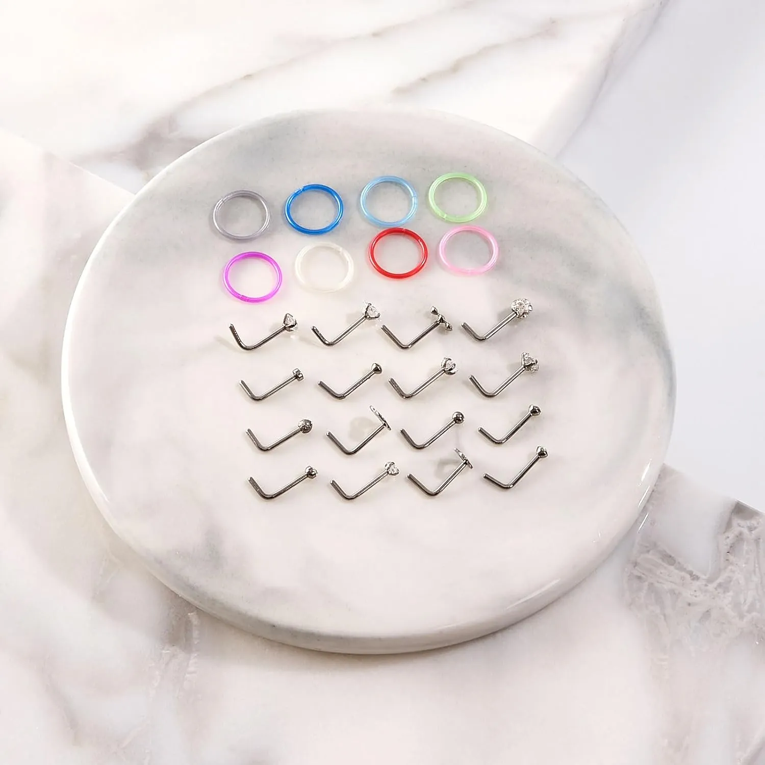 Stuppendux 20G 0.8mm Clear Nose Studs Retainers Nose Piercing Retainer Mix Color Body Jewelry Piercing for Women Men