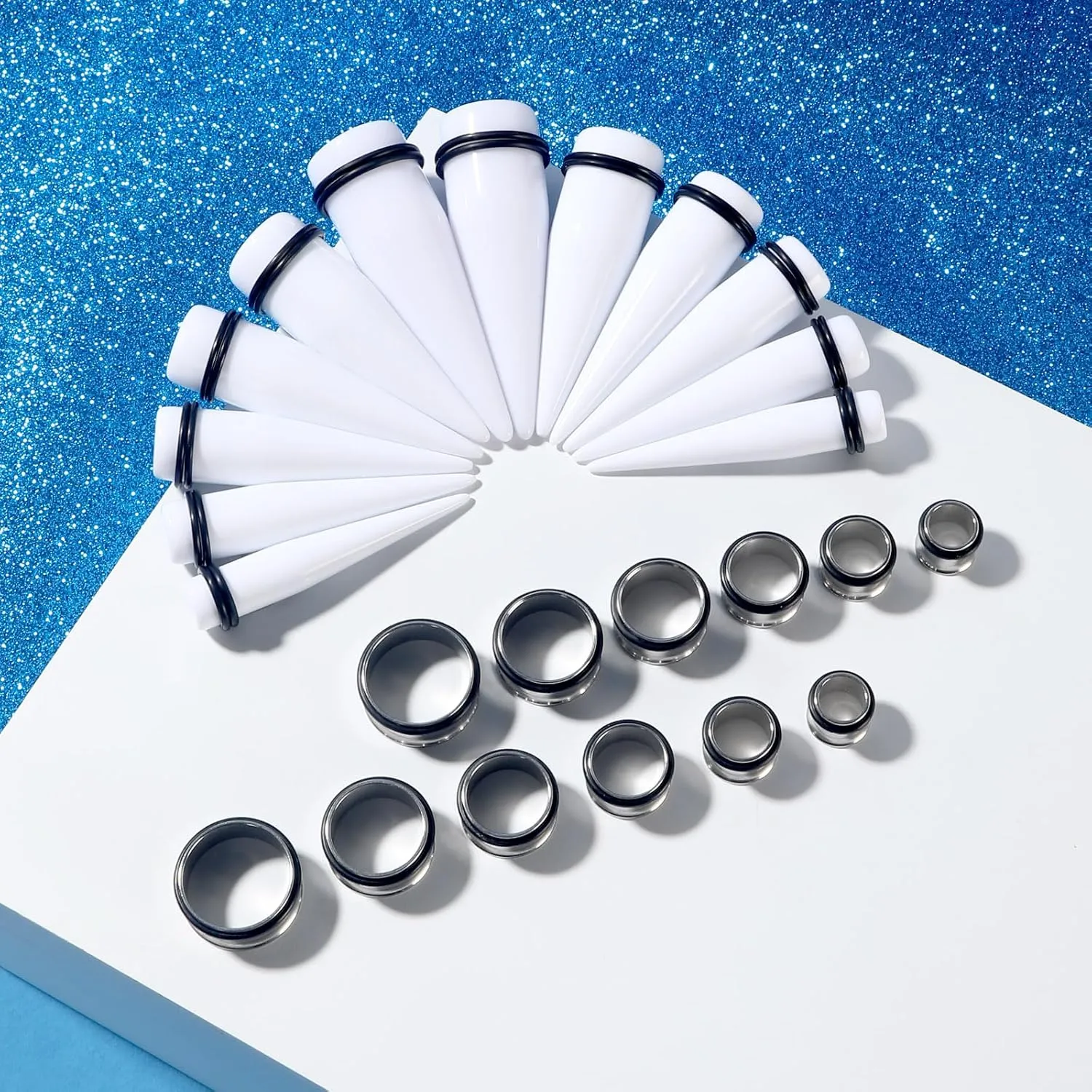 Stuppendux 24PC Colorful Ear Stretching Kit 00G-13/16'' 10-20mm Big Gauges Single Silver Stainless Steel Tunnels Plugs Solid Acrylic Tapers Stretchers Weights Expanders Set