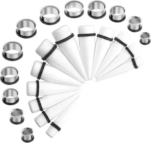 Stuppendux 24PC Colorful Ear Stretching Kit 00G-13/16'' 10-20mm Big Gauges Single Silver Stainless Steel Tunnels Plugs Solid Acrylic Tapers Stretchers Weights Expanders Set
