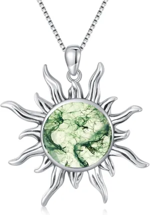 Sun Turquoise Pendant Necklace, 925 Sterling Silver Genuine Gemstones Western Jewelry Gift for Women