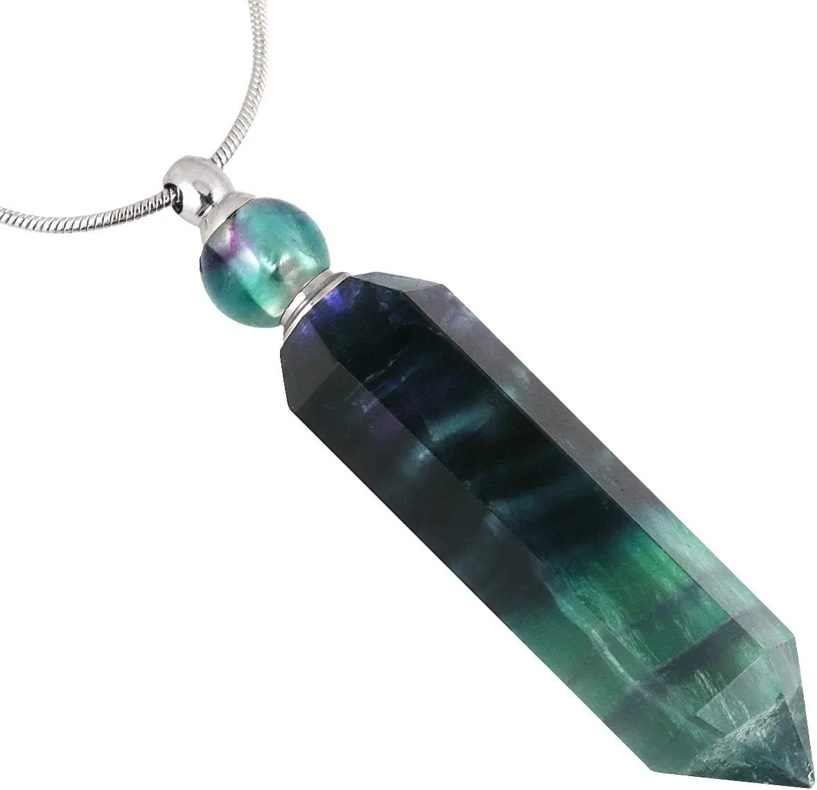 SUNYIK Stone Essential Oil Diffuser Necklace for Women, Hexagonal Pointed Healing Crystal Perfume Bottle Pendant with Chain for Men, 28"