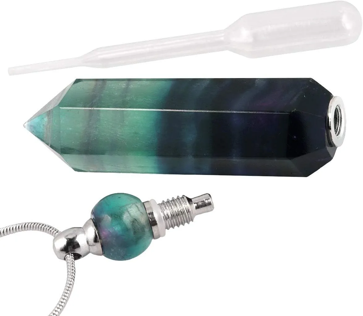 SUNYIK Stone Essential Oil Diffuser Necklace for Women, Hexagonal Pointed Healing Crystal Perfume Bottle Pendant with Chain for Men, 28"