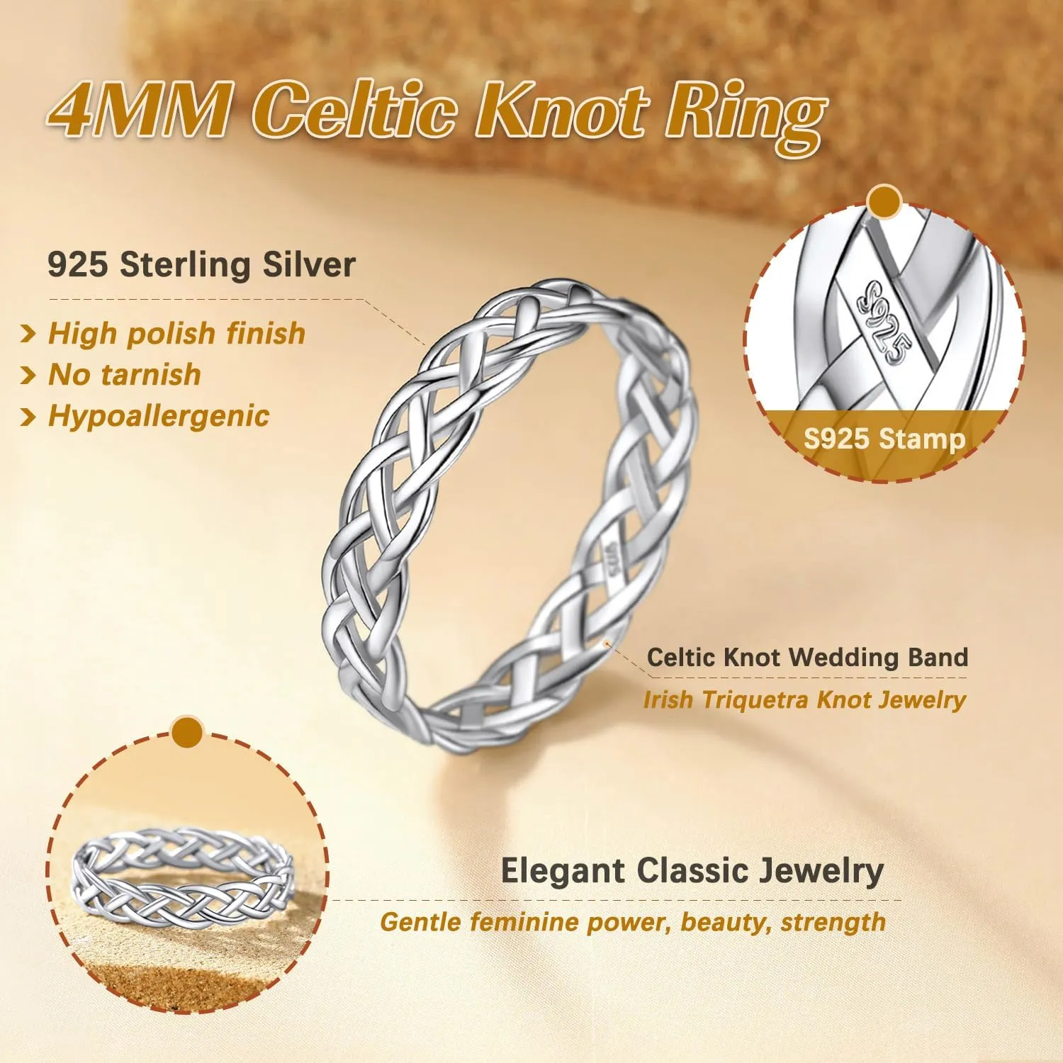 Suplight 925 Sterling Silver Celtic Knot Band Ring, 5mm 8mm Irish Celtic Finger Ring for Women Men Size 4-13 (with Gift Box)