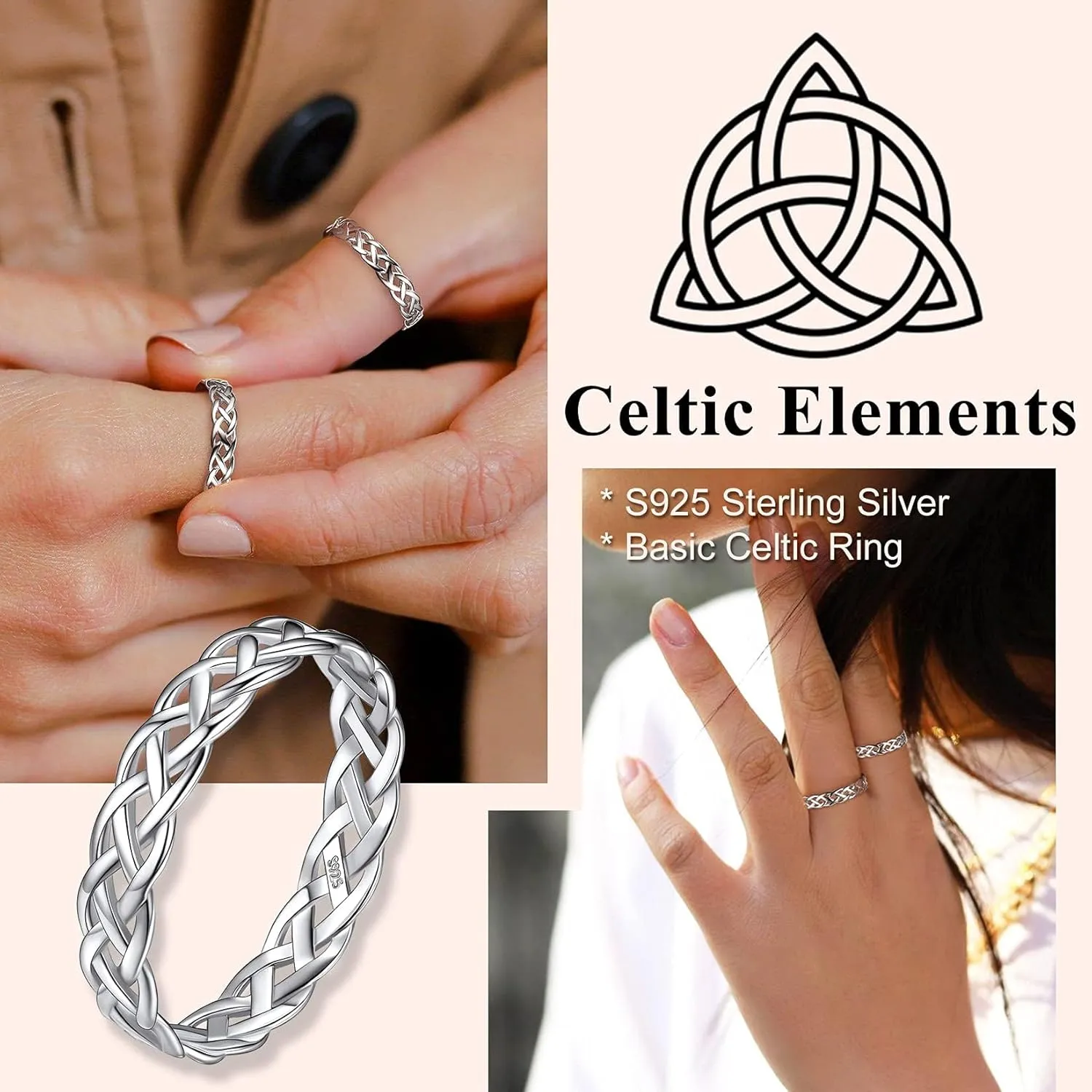 Suplight 925 Sterling Silver Celtic Knot Band Ring, 5mm 8mm Irish Celtic Finger Ring for Women Men Size 4-13 (with Gift Box)