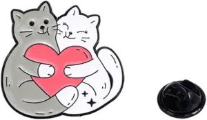 Sweet Love Animal Couple Brooch Pin for Women Girls Fashion Cute Enamel Heart Friendship Lover Hug Statement Brooches Pins Badge Hat Dress Accessories BFF Valentine Holiday Jewelry (Cat)