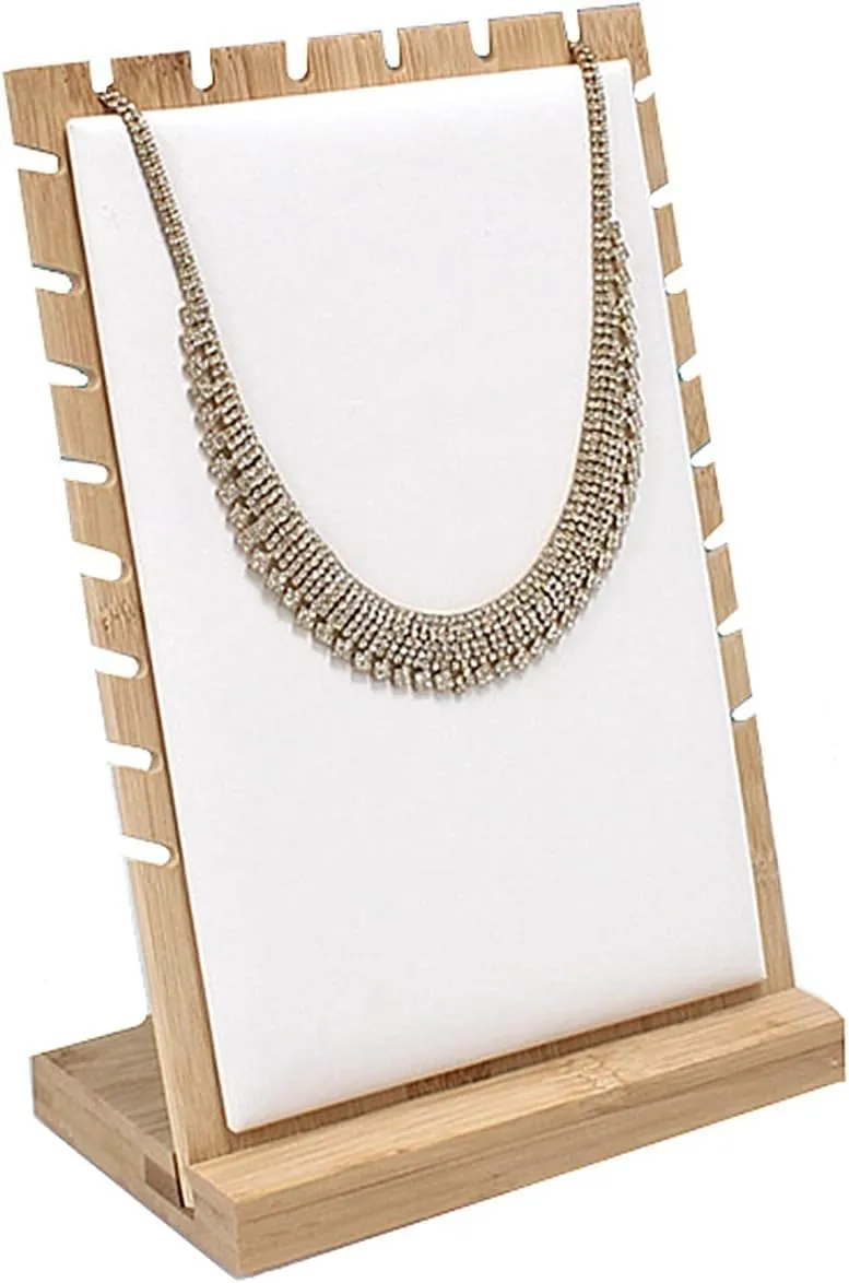 TANG SONG 2 PCS 9.8'' Bamboo Leather Soft Mat Multiple Necklace Display Stand Necklace Bracelets Chains Organizer Holder for Home (White)