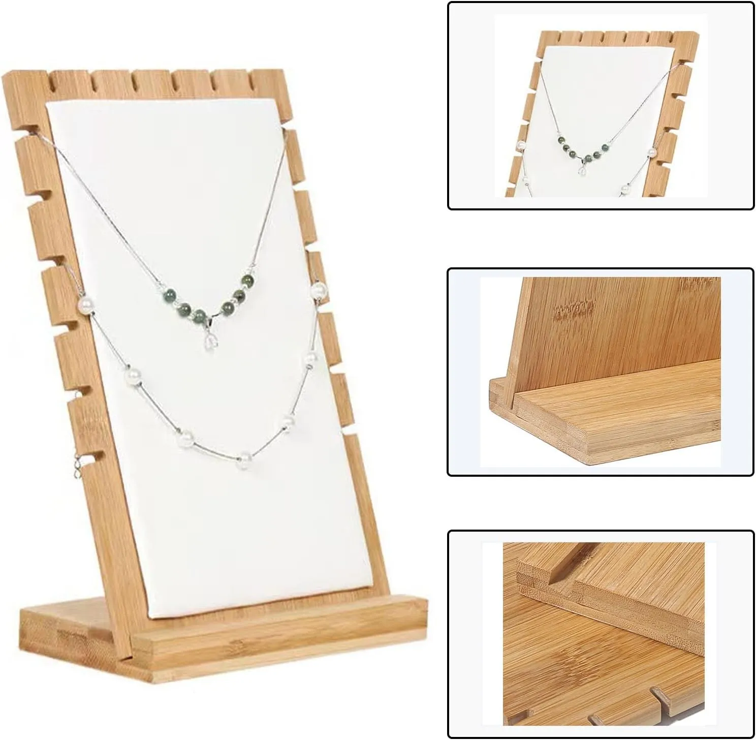TANG SONG 2 PCS 9.8'' Bamboo Leather Soft Mat Multiple Necklace Display Stand Necklace Bracelets Chains Organizer Holder for Home (White)