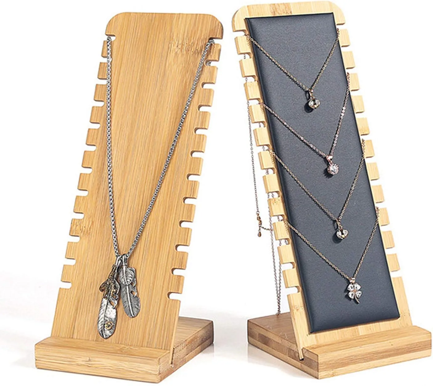 TANG SONG Small Size Bamboo Leather Soft Mat Multiple Necklace Display Stand Necklace Bracelets Chains Organizer Holder for Home (Black)
