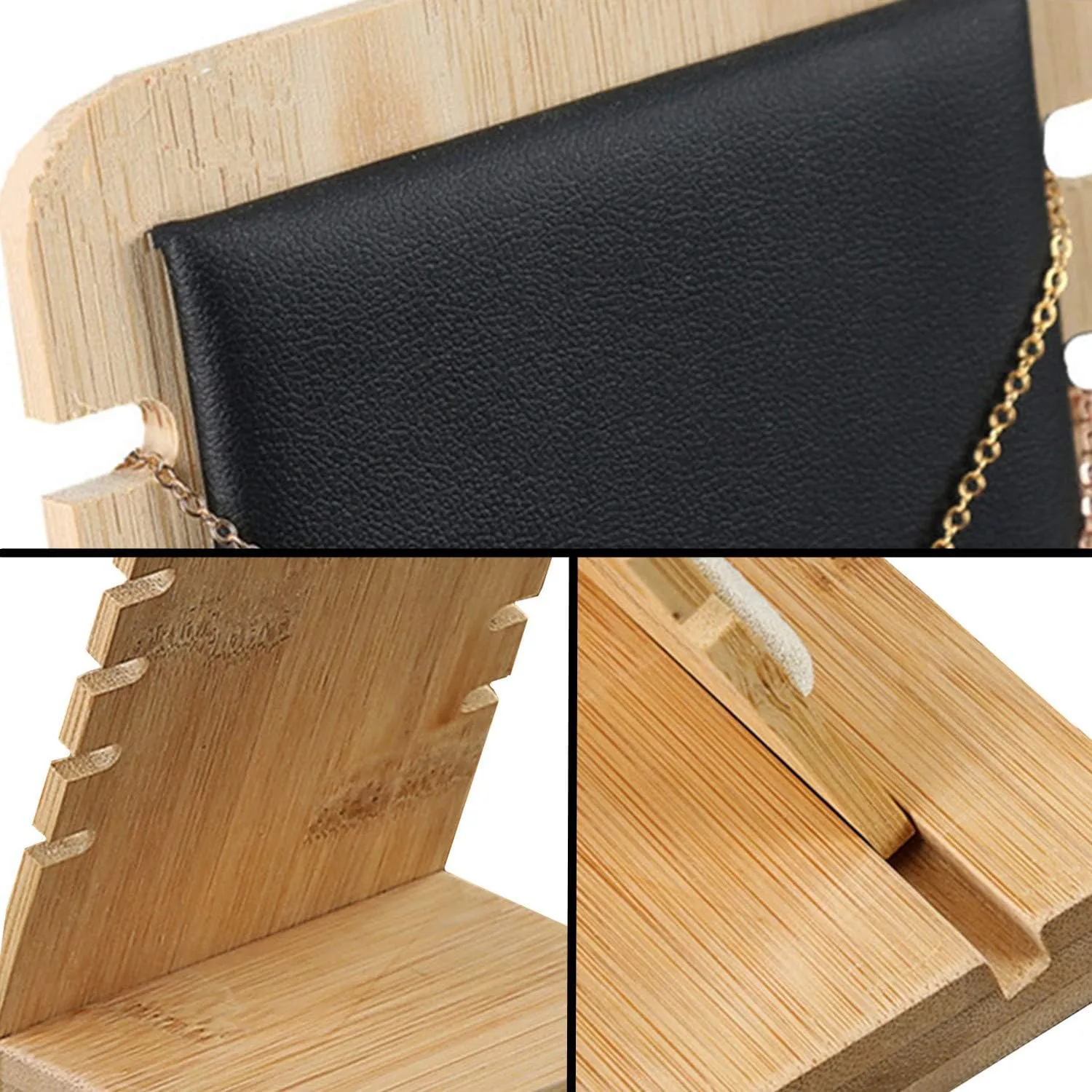 TANG SONG Small Size Bamboo Leather Soft Mat Multiple Necklace Display Stand Necklace Bracelets Chains Organizer Holder for Home (Black)