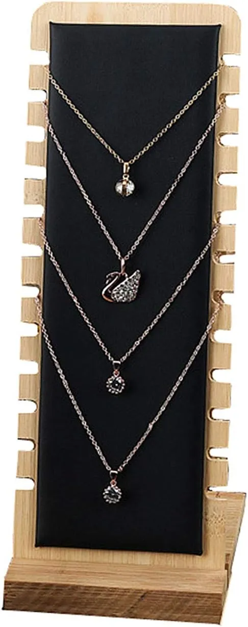 TANG SONG Small Size Bamboo Leather Soft Mat Multiple Necklace Display Stand Necklace Bracelets Chains Organizer Holder for Home (Black)