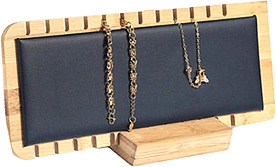 TANG SONG Small Size Bamboo Leather Soft Mat Multiple Necklace Display Stand Necklace Bracelets Chains Organizer Holder for Home (Black)