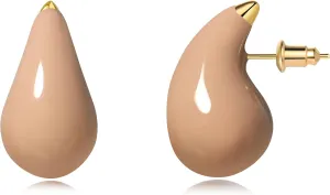 Teardrop 14K Gold Plated 925 Sterling Silver Post Hoop Earrings for Women | Enamel Colored Waterdrop Dupes Trendy Earrings | Lightweight Hypoallergenic