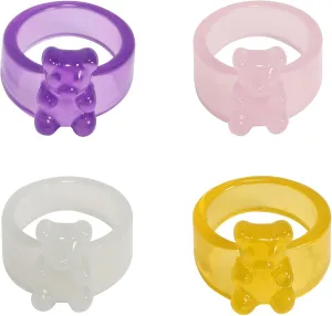 tenghong2021 4Pcs Vintage Acrylic Resin Y2k Frog Rings for Women Girls Colorful Acrylic Resin Y2k Finger Ring for Teen Girls Cute Plastic Vintage Trendy Friendship Dainty Cool Set Jewelry