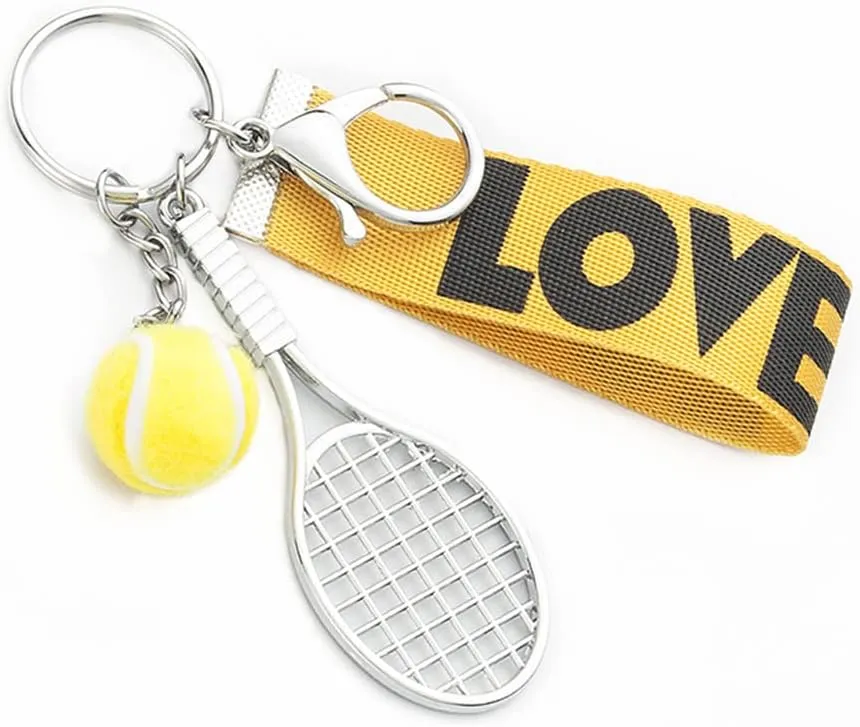 tenghong2021 Love Cute Football Tennis Baseball Key Chain Colorful Tennis Racket Key Rings Sports Gift for Women Men Girls