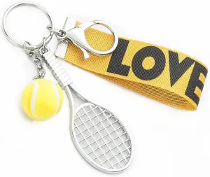 tenghong2021 Love Cute Football Tennis Baseball Key Chain Colorful Tennis Racket Key Rings Sports Gift for Women Men Girls